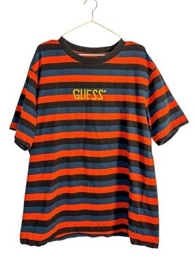 Guess Originals Striped Shirt Orange Blue Cotton Men’s Large